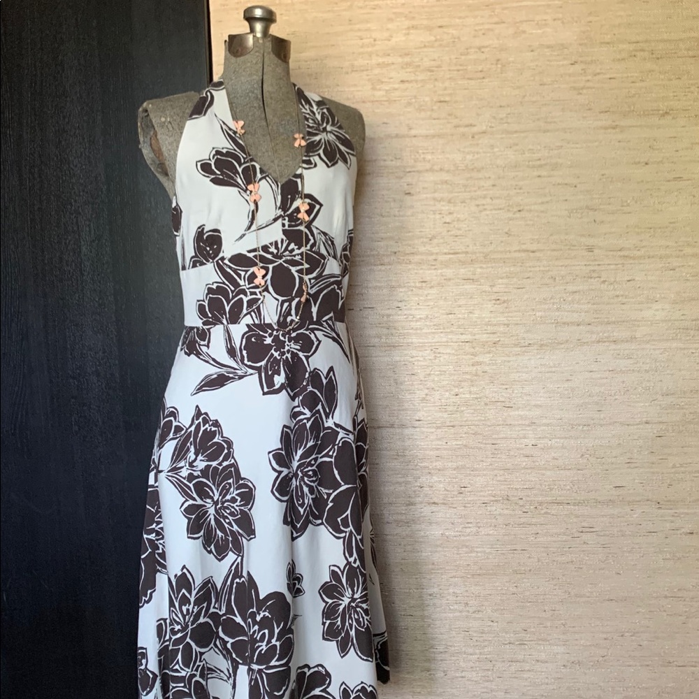 Ann Taylor Silk Abstract Botanical Halter Dress